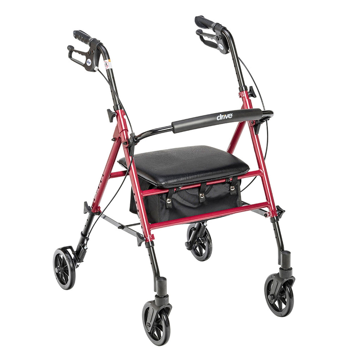 Drive Medical Adjustable Height Aluminum Frame Rollator with 6 Inch Casters, Red?? Last Day For Clearance