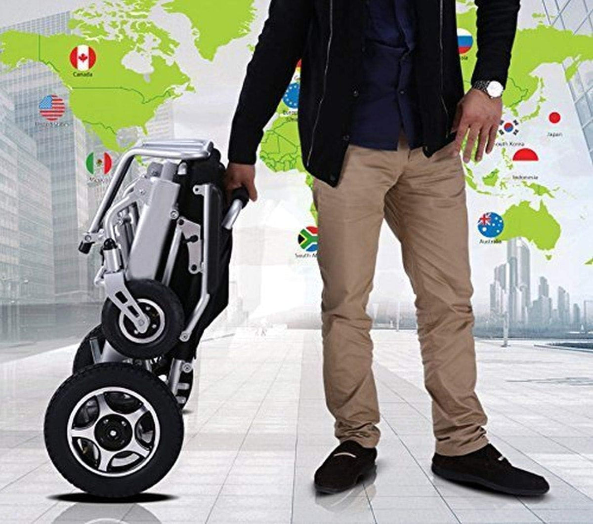 Fold & Travel Lightweight Motorized Electric Power Wheelchair Scooter, Aviation Travel Safe Electric Wheelchair Foldable Heavy Duty Power Wheel Chair