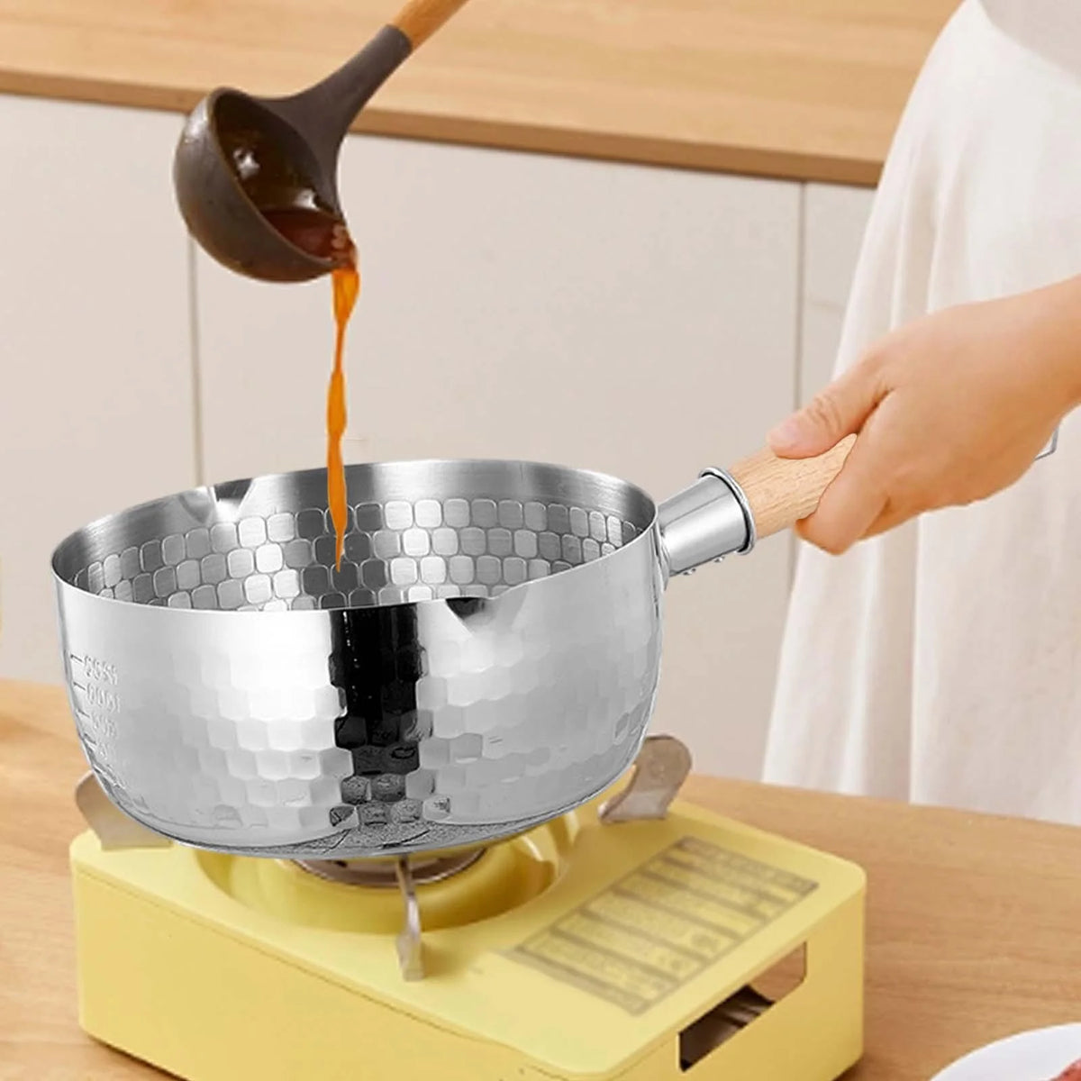 CUTICATE Japanese Saucepan Sauce Pan Universal Stoves Noodles Pasta Long Handle Stovepot Cooking Pot for Hiking Indoor Outdoor Camping 18cm