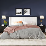 Allewie Queen Size Velvet Bed Frame/Vertical Channel Tufted Wingback Headboard/Upholstered Platform Bed/Strong Wooden Slats/No Box Spring Needed/Easy Assembly/Black