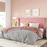 Allewie Queen Size Velvet Bed Frame/Vertical Channel Tufted Wingback Headboard/Upholstered Platform Bed/Strong Wooden Slats/No Box Spring Needed/Easy Assembly/Black
