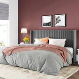 Allewie Queen Size Velvet Bed Frame/Vertical Channel Tufted Wingback Headboard/Upholstered Platform Bed/Strong Wooden Slats/No Box Spring Needed/Easy Assembly/Black