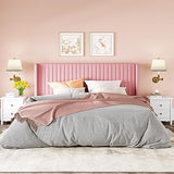 Allewie Queen Size Velvet Bed Frame/Vertical Channel Tufted Wingback Headboard/Upholstered Platform Bed/Strong Wooden Slats/No Box Spring Needed/Easy Assembly/Black