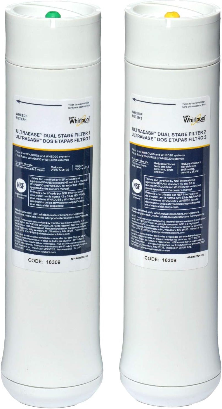 Whirlpool WHEEDF Dual Stage Replacement Pre/Post Water Filters | Fits WHADUS5 & WHED20 Filtration Systems | 1 Set, Pack of 2, Grey , Gray Pack of 2