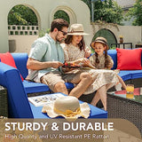 Devoko Patio Furniture Sets 6 Pieces Outdoor Sectional Rattan Sofa Manual Weaving Wicker Patio Conversation Set with Glass Table and Cushion (Beige)