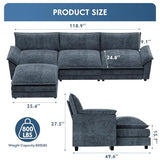 YESHOMY Sectional Modular Sofa U Shaped Chenille Fabric Couch with High Supportive & Soft Sponges and Removable Ottoman, Sleeper Comfy Upholstered Furniture for Living Room, Grey