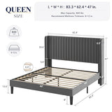 Allewie Queen Size Velvet Bed Frame/Vertical Channel Tufted Wingback Headboard/Upholstered Platform Bed/Strong Wooden Slats/No Box Spring Needed/Easy Assembly/Black