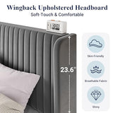 Allewie Queen Size Velvet Bed Frame/Vertical Channel Tufted Wingback Headboard/Upholstered Platform Bed/Strong Wooden Slats/No Box Spring Needed/Easy Assembly/Black