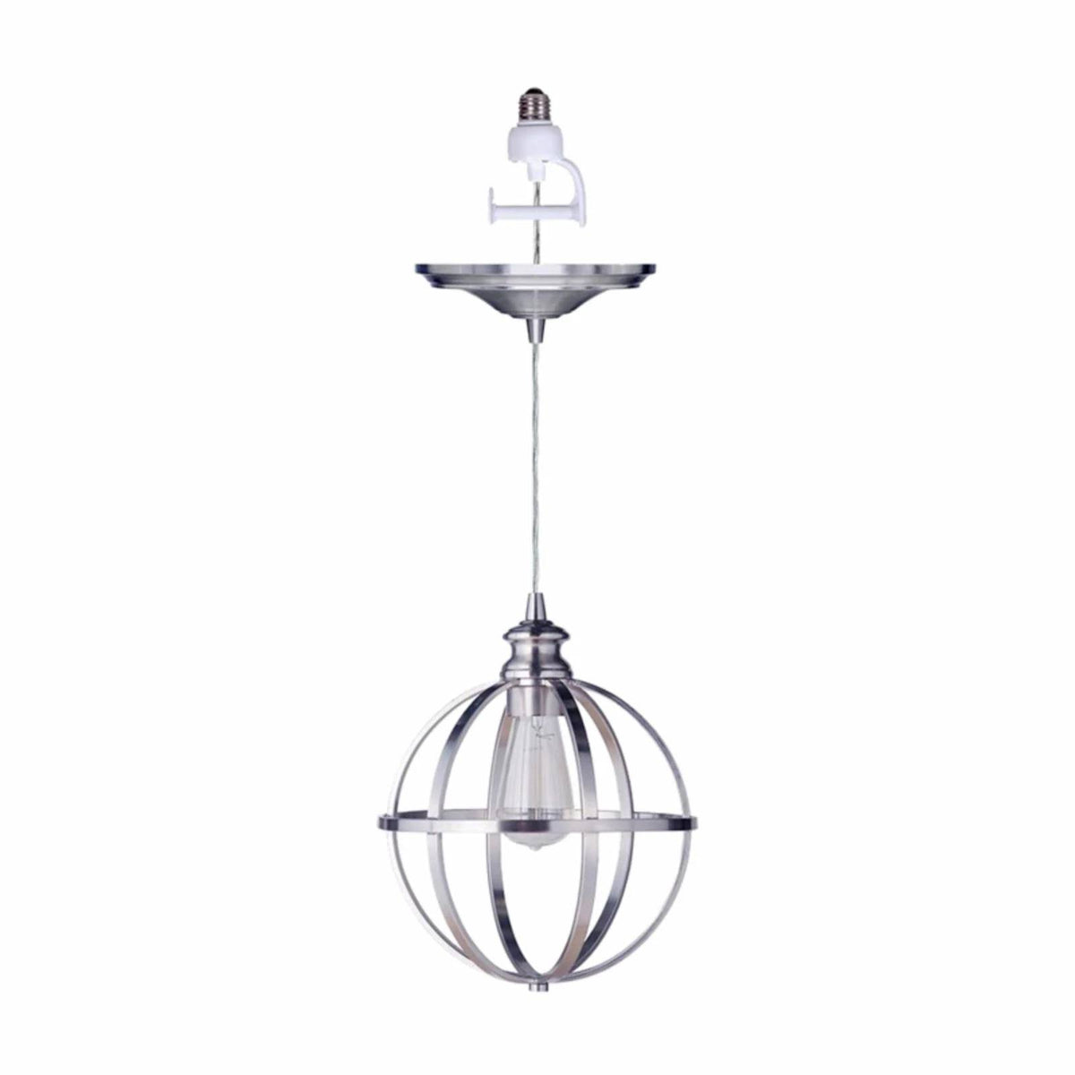 Worth Home Products Instant Pendant Recessed Light Conversion Kit Brushed Nickel Globe Cage Shade with Vintage Bulb | PKN-4030-0030-B