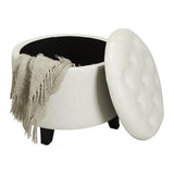 Pemberly Row Modern Round Ottoman in Ivory Faux Leather Fabric