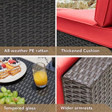 Devoko Patio Furniture Sets 6 Pieces Outdoor Sectional Rattan Sofa Manual Weaving Wicker Patio Conversation Set with Glass Table and Cushion (Beige)