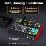 Podcast Microphone Bundle with Live Sound Card Audio Mixer, Podcast Equipment Bundle with 3.5mm Condenser Microphone for Pc/Phone Live Streaming Singing Gaming, Sound Board with Voice Changer, Denoise