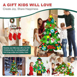 Felt Christmas Tree for Toddlers, 3.2ft DIY Felt Christmas Tree Set, with 5M LED String Lights, 32Pcs Detachable Tree Ornaments, Wall Decor with Hanging Rope for Kids Xmas Gifts Home Door