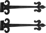 Renovators Supply Manufacturing Black Wrought Iron Door Strap Hinge 18 Long Antique Fleur De Lis Style Rust Resistant Flush Mount Door Hinges for Cabinet Or Barn Doors with Hardware Pack of 2