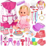 Baby Doll Toys Set, 14 Doll Toys, 25Pcs Dolls Care Toy Playset, Toddlers Toy Doll Set Incl Cradle Crib, High Chair, Milk Bottle, Pacifier, Diaper, Baby Gift for Age 3 4 5 6+ Years Old Girls Boys