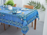 YiHomer Mykonos Blue Paisley Tile Bordered Tabletop for Spring Summer Decorations, Picnics and Dinner Parties – Indoor Outdoor, Stain and Water Resistant, Tablecloth, 60 x 84 Rectangle