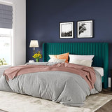 Allewie Queen Size Velvet Bed Frame/Vertical Channel Tufted Wingback Headboard/Upholstered Platform Bed/Strong Wooden Slats/No Box Spring Needed/Easy Assembly/Black