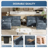 YESHOMY Sectional Modular Sofa U Shaped Chenille Fabric Couch with High Supportive & Soft Sponges and Removable Ottoman, Sleeper Comfy Upholstered Furniture for Living Room, Grey