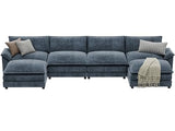 YESHOMY Sectional Modular Sofa U Shaped Chenille Fabric Couch with High Supportive & Soft Sponges and Removable Ottoman, Sleeper Comfy Upholstered Furniture for Living Room, Grey