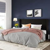 Allewie Queen Size Velvet Bed Frame/Vertical Channel Tufted Wingback Headboard/Upholstered Platform Bed/Strong Wooden Slats/No Box Spring Needed/Easy Assembly/Black