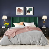 Allewie Queen Size Velvet Bed Frame/Vertical Channel Tufted Wingback Headboard/Upholstered Platform Bed/Strong Wooden Slats/No Box Spring Needed/Easy Assembly/Black