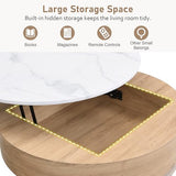 Linique Modern Round Lift-Top Coffee Table with Storage and 3 Ottoman, White + Black