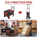 LAZY BUDDY Folding Hand Truck Dolly, 2-in-1 Heavy-duty Platform Cart with 22 Folding Basket, Collapsible Utility Luggage Dolly Cart, Red, 330LBS