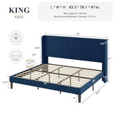 Allewie Queen Size Velvet Bed Frame/Vertical Channel Tufted Wingback Headboard/Upholstered Platform Bed/Strong Wooden Slats/No Box Spring Needed/Easy Assembly/Black