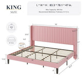 Allewie Queen Size Velvet Bed Frame/Vertical Channel Tufted Wingback Headboard/Upholstered Platform Bed/Strong Wooden Slats/No Box Spring Needed/Easy Assembly/Black