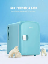Silonn Mini Fridge, Portable Skin Care Fridge, 4 L/6 Can Cooler and Warmer Small Refrigerator with Eco Friendly for Home, Office, Car and College Dorm Room, Compact Refrigerator and Teal (SLRE01G1)