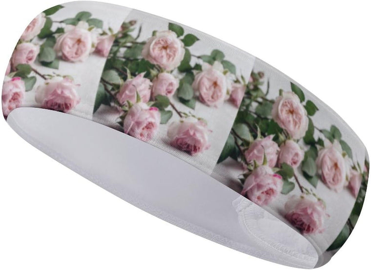 Sweatband Sports Headbands for Women Flowers on White Table Headband Stretchy Head Bands Moisture Wicking Workout Headband Fashionable Hairbands for Workout Yoga Running Gym Unisex Hairband