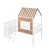 Harper & Bright Designs Kids House Beds Low Loft Bed Frame with Roof, Window, Guardrail and Ladder, Metal Twin Size Loft Bed for Kids Teens Girls Boys (Twin, White)