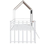 Harper & Bright Designs Kids House Beds Low Loft Bed Frame with Roof, Window, Guardrail and Ladder, Metal Twin Size Loft Bed for Kids Teens Girls Boys (Twin, White)
