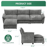 YESHOMY Sectional Modular Sofa U Shaped Chenille Fabric Couch with High Supportive & Soft Sponges and Removable Ottoman, Sleeper Comfy Upholstered Furniture for Living Room, Grey