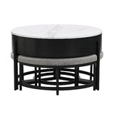 Linique Modern Round Lift-Top Coffee Table with Storage and 3 Ottoman, White + Black