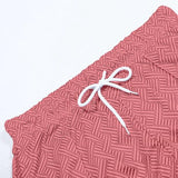 Male Casual Striped Print Two Piece Suit Zipper Short Sleeve Top Blouse Suit Drawstring Pocket Short Set Medium