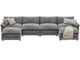 YESHOMY Sectional Modular Sofa U Shaped Chenille Fabric Couch with High Supportive & Soft Sponges and Removable Ottoman, Sleeper Comfy Upholstered Furniture for Living Room, Grey
