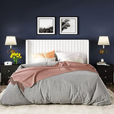 Allewie Queen Size Velvet Bed Frame/Vertical Channel Tufted Wingback Headboard/Upholstered Platform Bed/Strong Wooden Slats/No Box Spring Needed/Easy Assembly/Black