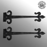 Renovators Supply Manufacturing Black Wrought Iron Door Strap Hinge 18 Long Antique Fleur De Lis Style Rust Resistant Flush Mount Door Hinges for Cabinet Or Barn Doors with Hardware Pack of 2