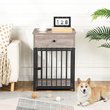 HOOBRO Dog Crate Furniture, Wooden Dog House, Decorative Dog Kennel with Drawer, Indoor Pet Crate End Table for Small Dog, Steel-Tube Puppy Cage, Chew-Proof, Greige BG01GW03