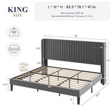 Allewie Queen Size Velvet Bed Frame/Vertical Channel Tufted Wingback Headboard/Upholstered Platform Bed/Strong Wooden Slats/No Box Spring Needed/Easy Assembly/Black