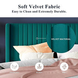 Allewie Queen Size Velvet Bed Frame/Vertical Channel Tufted Wingback Headboard/Upholstered Platform Bed/Strong Wooden Slats/No Box Spring Needed/Easy Assembly/Black