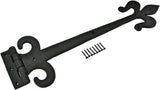 Renovators Supply Manufacturing Black Wrought Iron Door Strap Hinge 18 Long Antique Fleur De Lis Style Rust Resistant Flush Mount Door Hinges for Cabinet Or Barn Doors with Hardware Pack of 2