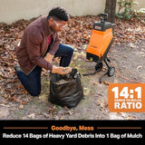 LawnMaster FD1503 Electric Wood Chipper Shredder 15-Amp 1.8-Inch Cutting Diameter Max 14:1 Reduction