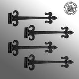 Renovators Supply Manufacturing Black Wrought Iron Door Strap Hinge 18 Long Antique Fleur De Lis Style Rust Resistant Flush Mount Door Hinges for Cabinet Or Barn Doors with Hardware Pack of 2