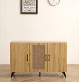Spacious 45 Sideboard Buffet Cabinet with Rattan Mesh Doors, Durable Melamine and Carbon Steel Kitchen Storage Cabinet, Elegant Engineering Wood Frame, Versatile for Dining Room, Bedroom
