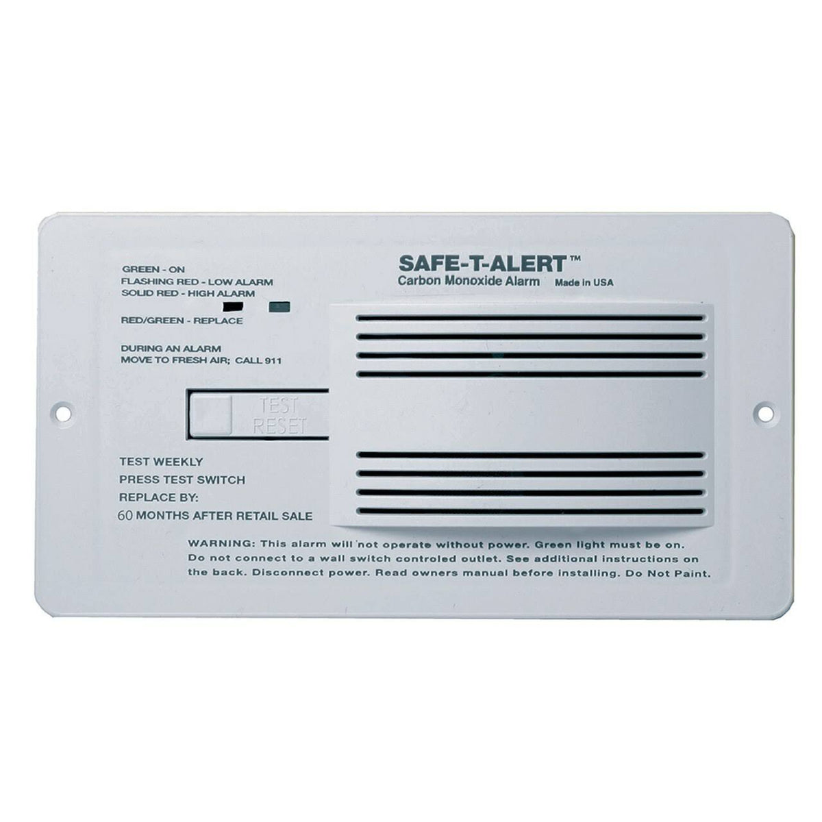 Safe-T-Alert 65-542-WT Carbon Monoxide Alarm Flush Mount