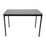 5 Piece Dining Table Set Kitchen 1 Table and 4 Upholstered Chairs Metal Frame Tempered Glass Top Black