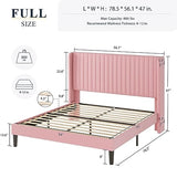 Allewie Queen Size Velvet Bed Frame/Vertical Channel Tufted Wingback Headboard/Upholstered Platform Bed/Strong Wooden Slats/No Box Spring Needed/Easy Assembly/Black